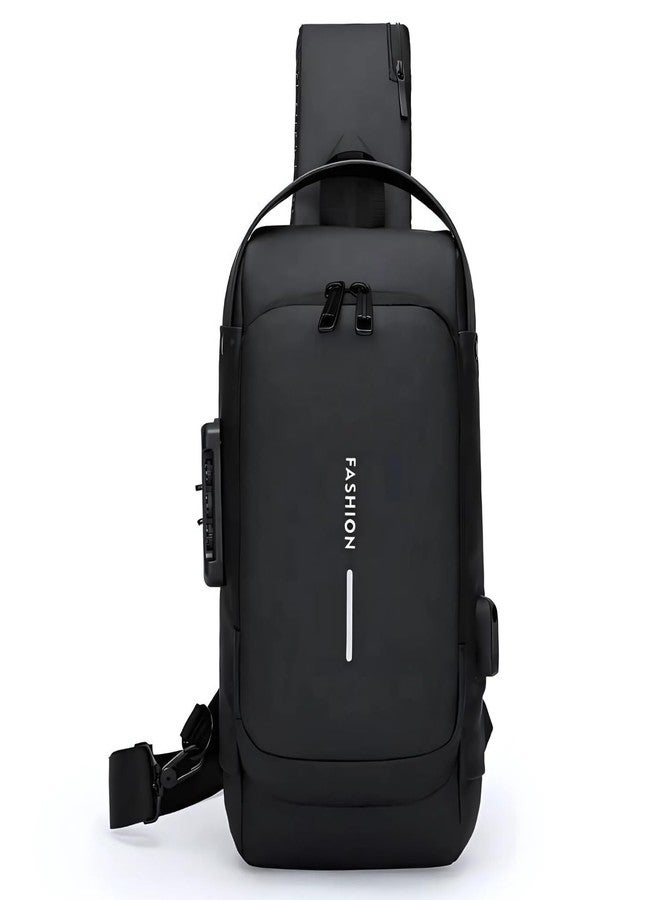 LECRAFT Anti-Theft Crossbody Sling Bag with USB Charging Port - Unisex Waterproof Chest Shoulder Backpack for Men & Women - Travel, Hiking, Camping & Daily Use (Black) - Image 1