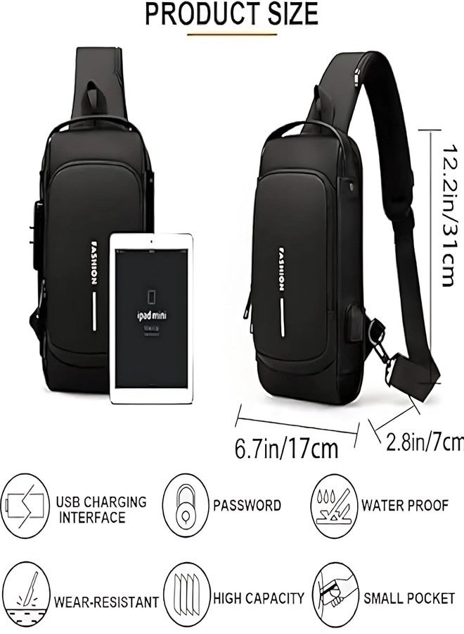 LECRAFT Anti-Theft Crossbody Sling Bag with USB Charging Port - Unisex Waterproof Chest Shoulder Backpack for Men & Women - Travel, Hiking, Camping & Daily Use (Black) - Image 2