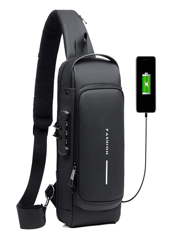 LECRAFT Anti-Theft Crossbody Sling Bag with USB Charging Port - Unisex Waterproof Chest Shoulder Backpack for Men & Women - Travel, Hiking, Camping & Daily Use (Black) - Image 3