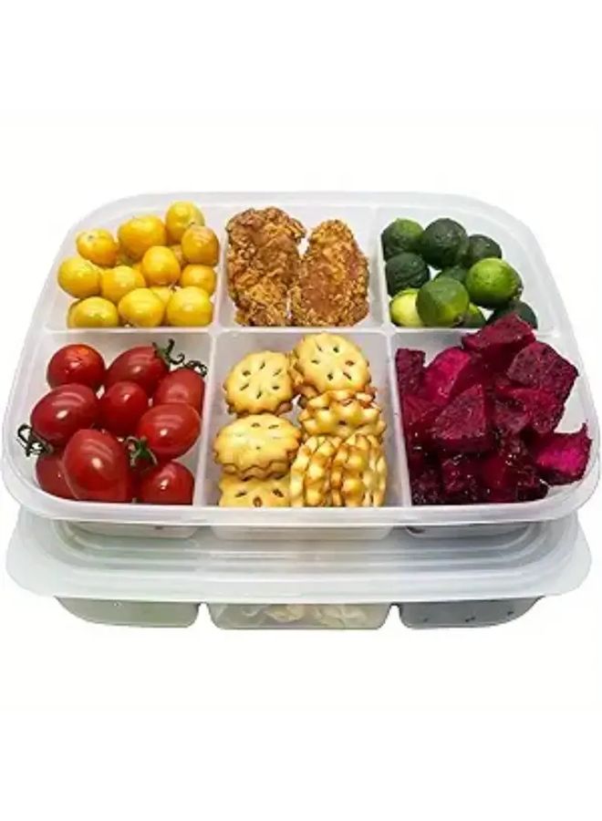 6 Grid Clear Plastic Food Storage Containers With Lids Freezer Safe Stackable Rectangular Kitchen Organizers For Meat Vegetables Fruits And Snacks Durable Hand Washable Secure Lid Design - Image 2