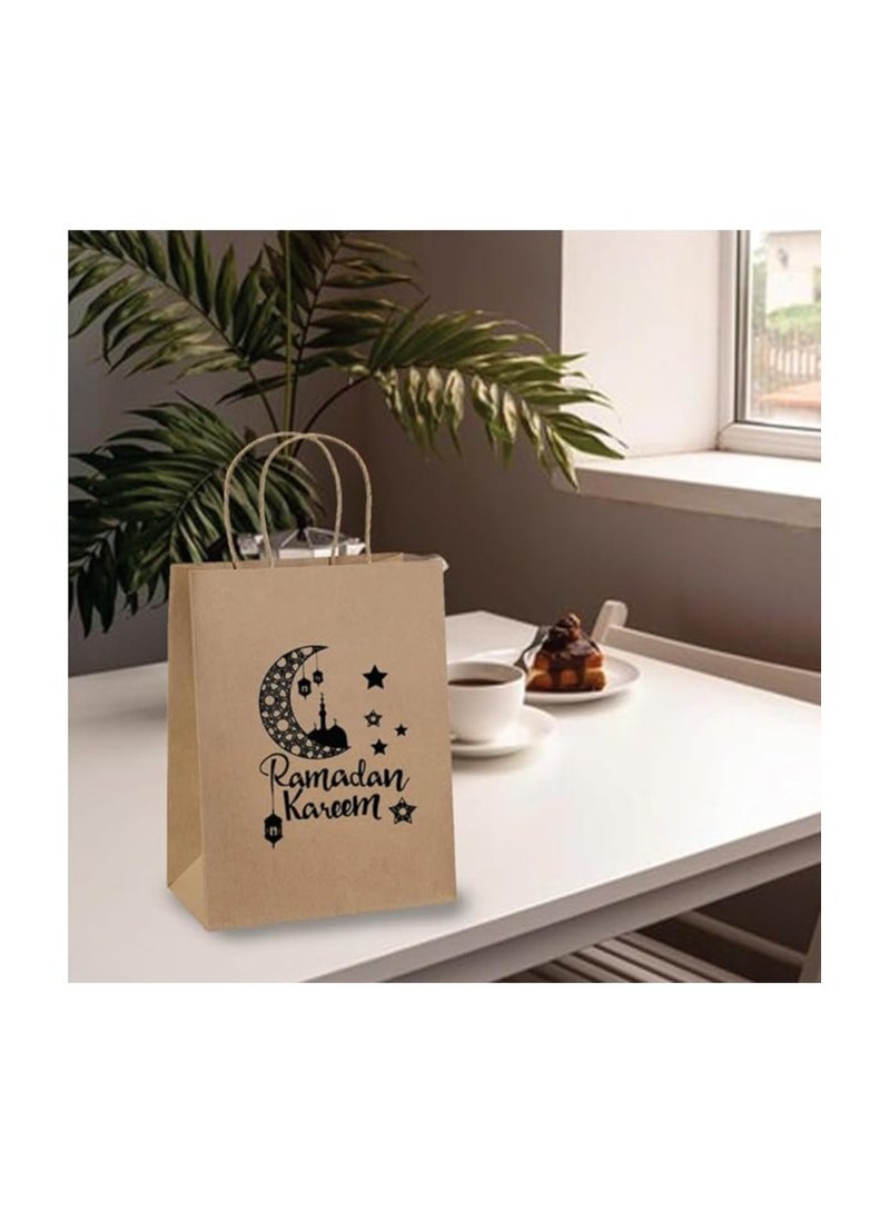 PRINTSHOP4ME 10 Pcs Of Ramadan Kareem Kraft Paper Bags With Handles Brown-Gift Kraft Paper Bags With Handles Reusable And Eco-Friendly For Gift Giving - Image 2