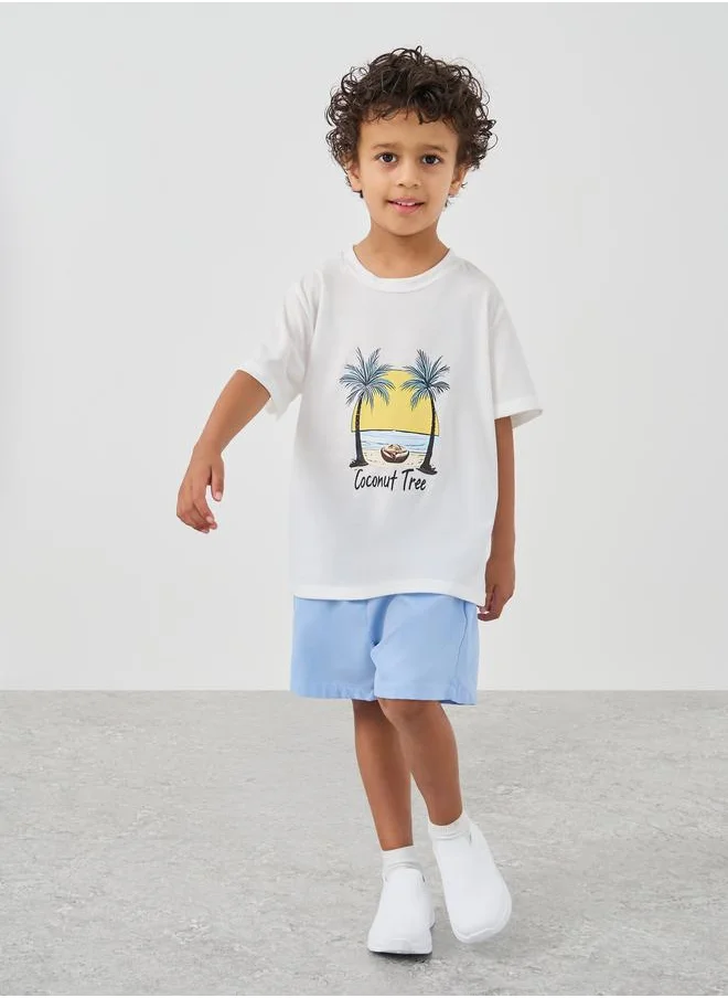 Styli Styli Graphic Print Round Neck T-Shirt and Shorts Set