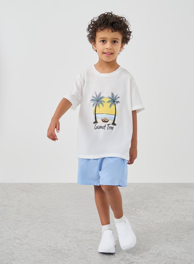 Styli Graphic Print Round Neck T-Shirt and Shorts Set - Image 1