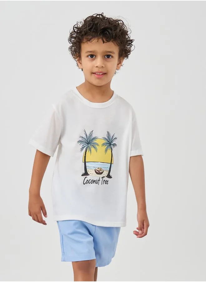 Styli Styli Graphic Print Round Neck T-Shirt and Shorts Set