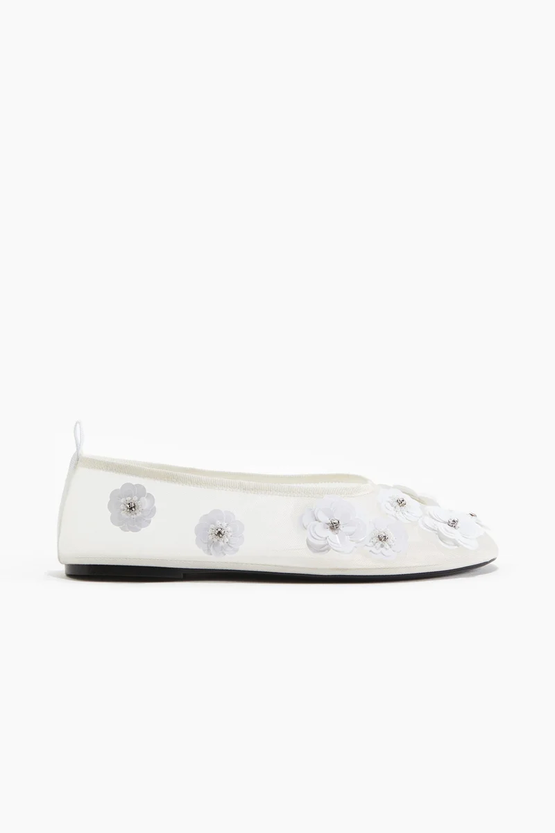 H&M Appliquéd mesh ballet flats