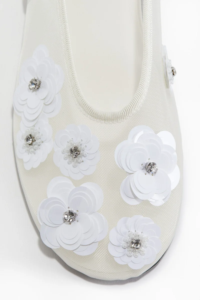 H&M Appliquéd mesh ballet flats
