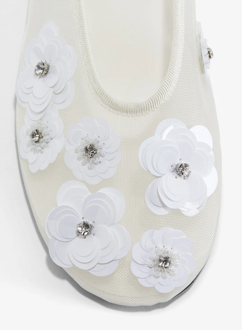 H&M Appliquéd mesh ballet flats