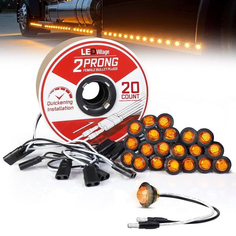LEDVILLAGE 20 Pcs 34 Amber LED Marker Lights with DC Plug 20 Double Female 2Prong Harnesses Clearance Indicator Lights for Truck Trailer RV Pickup - Image 2
