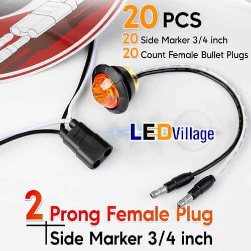 LEDVILLAGE 20 Pcs 34 Amber LED Marker Lights with DC Plug 20 Double Female 2Prong Harnesses Clearance Indicator Lights for Truck Trailer RV Pickup - Image 3