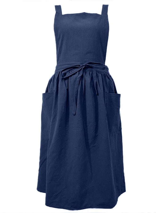 losofar Women Girls Vintage Apron Gardening Works Cross Back Pinafore Dress, Navy, One size - Image 1