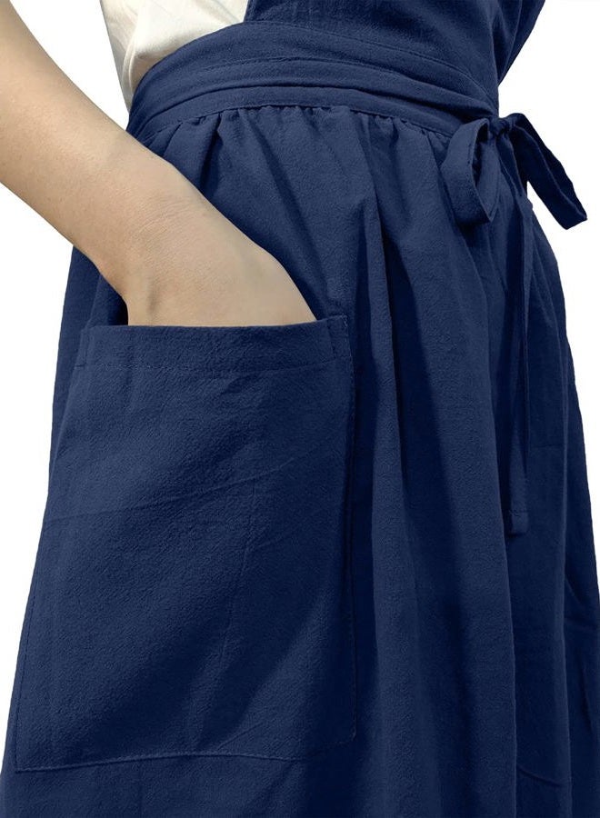 losofar Women Girls Vintage Apron Gardening Works Cross Back Pinafore Dress, Navy, One size - Image 5