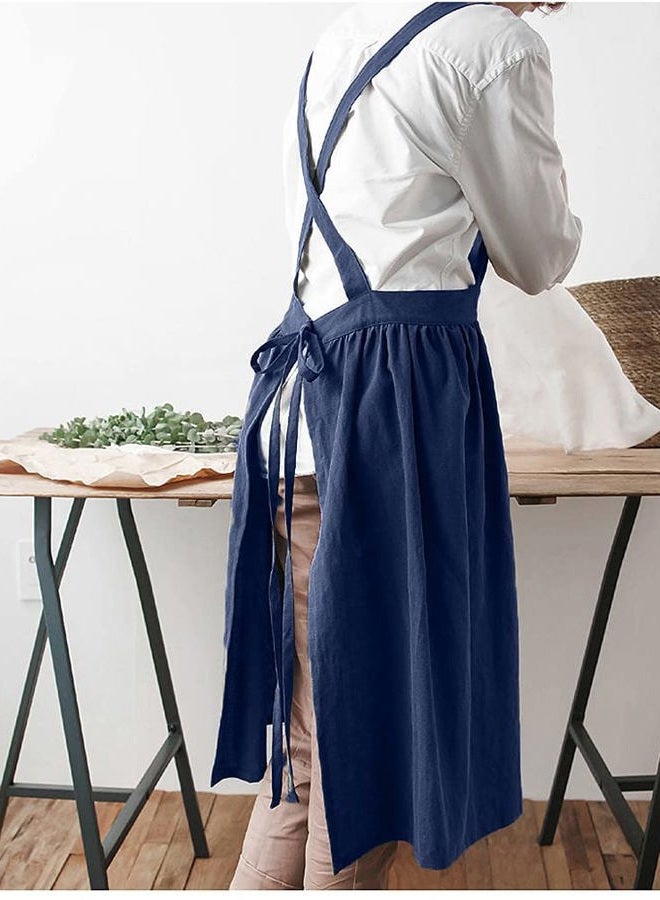 losofar Women Girls Vintage Apron Gardening Works Cross Back Pinafore Dress, Navy, One size - Image 3