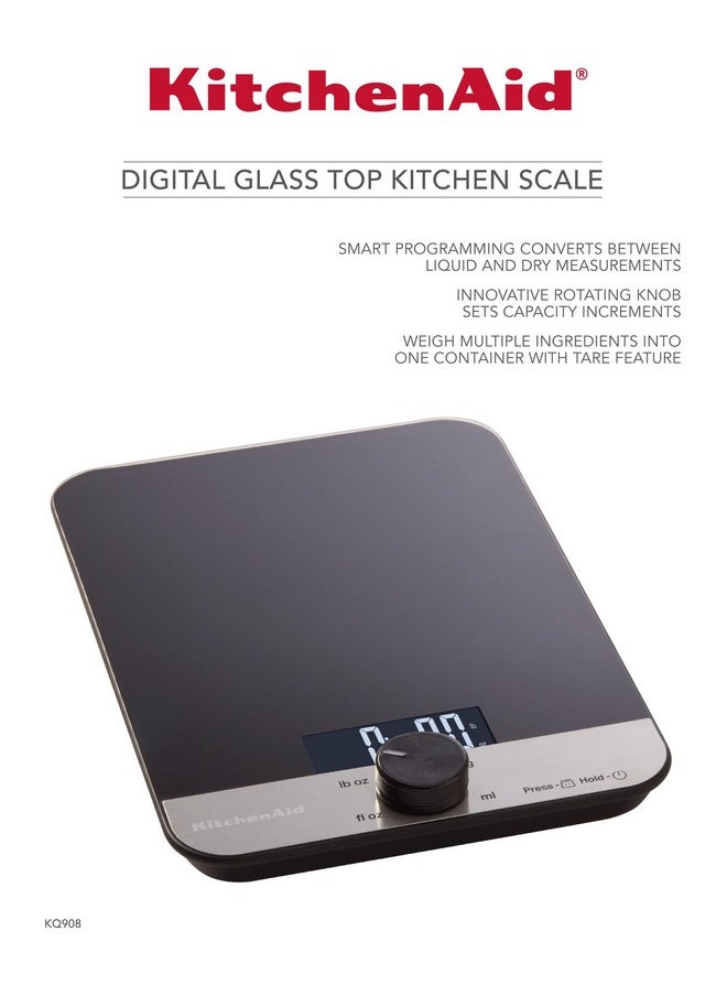KitchenAid KitchenAid KQ908 Glass Surface 11 Pound Capacity Digital Kitchen and Food Scale, Scale for Food Ounces and Grams, Dry and Liquid Ingredients, Black  - Image 4