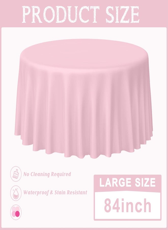 MASHAN 12 Pack Round Plastic Pink Tablecloths Disposable Pastel Pink Table Cloth Round Table Covers for Valentines Day Bridal Engagement Wedding Birthday Parties Decorations,84 Inch - Image 2