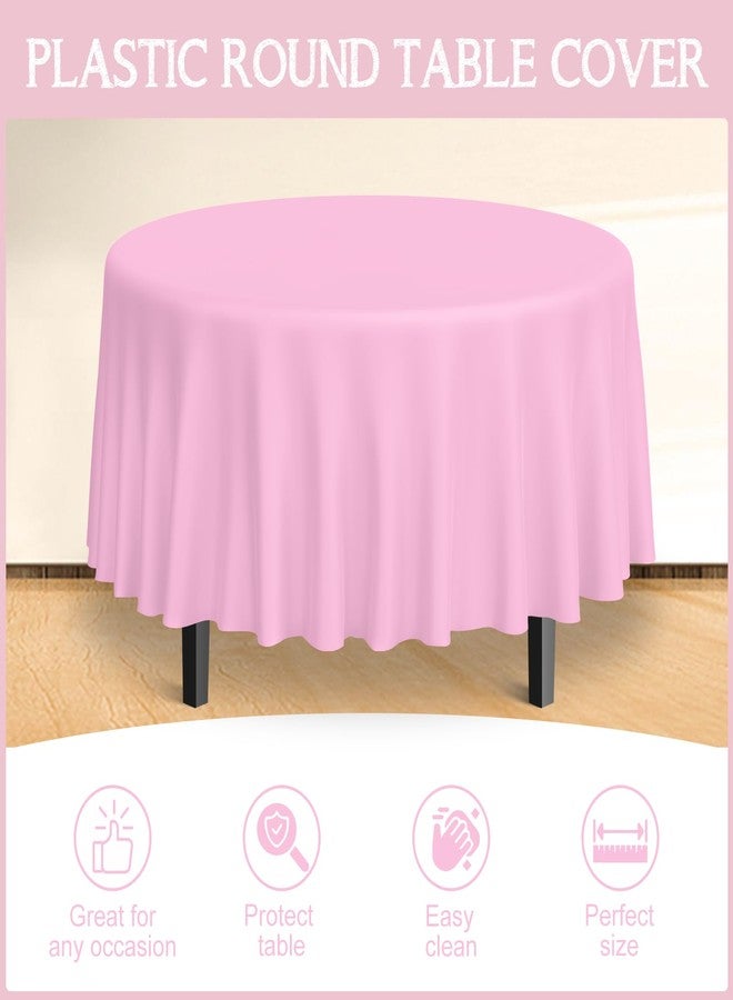 MASHAN 12 Pack Round Plastic Pink Tablecloths Disposable Pastel Pink Table Cloth Round Table Covers for Valentines Day Bridal Engagement Wedding Birthday Parties Decorations,84 Inch - Image 4