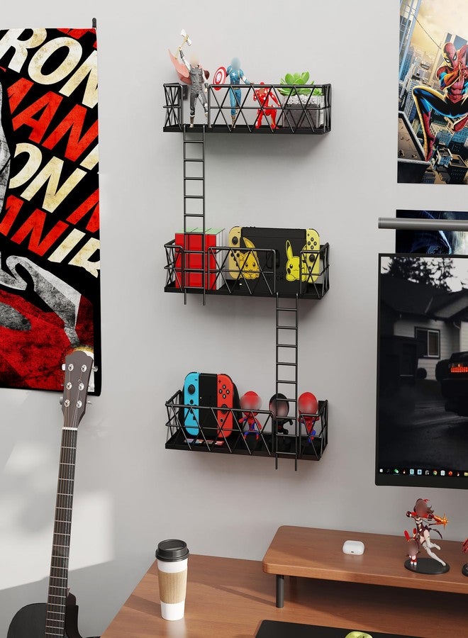 LUDORU LUDOUR Fire Escape Wall Shelf - 3 Tier Fire Escape Ladder Wall Shelf 16.5’’ Long, New York Metal Decorative Shelf for Action Figure Display, Black Floating Wall Shelves for Bedroom, Home Décor. - Image 4