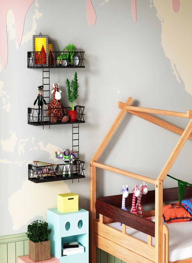 LUDORU LUDOUR Fire Escape Wall Shelf - 3 Tier Fire Escape Ladder Wall Shelf 16.5’’ Long, New York Metal Decorative Shelf for Action Figure Display, Black Floating Wall Shelves for Bedroom, Home Décor. - Image 2