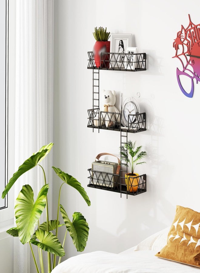 LUDORU LUDOUR Fire Escape Wall Shelf - 3 Tier Fire Escape Ladder Wall Shelf 16.5’’ Long, New York Metal Decorative Shelf for Action Figure Display, Black Floating Wall Shelves for Bedroom, Home Décor. - Image 5