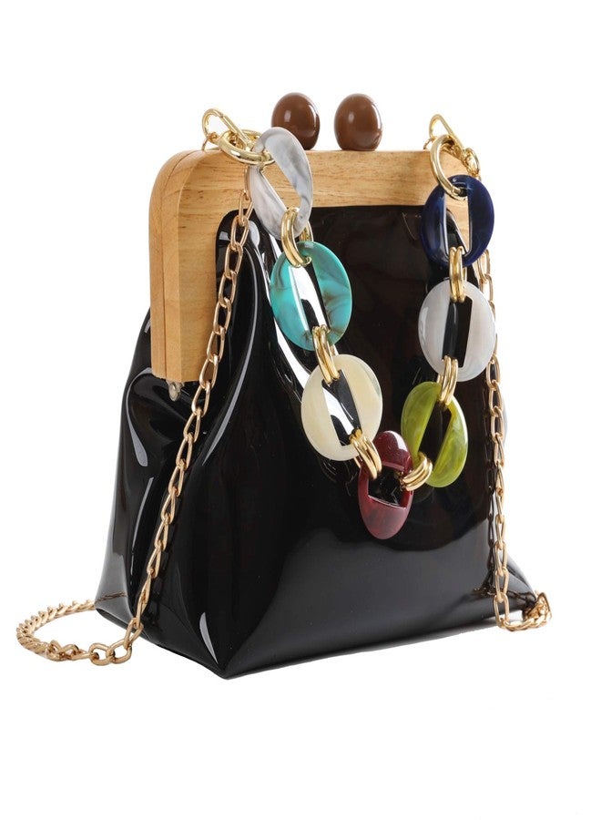 YIFEI YUSHINY Women Transparent PVC Plastic Handbag Crossbody Durable Evening Bag with Removable Acrylic Curb Shoulder Strap (Black) - Image 1