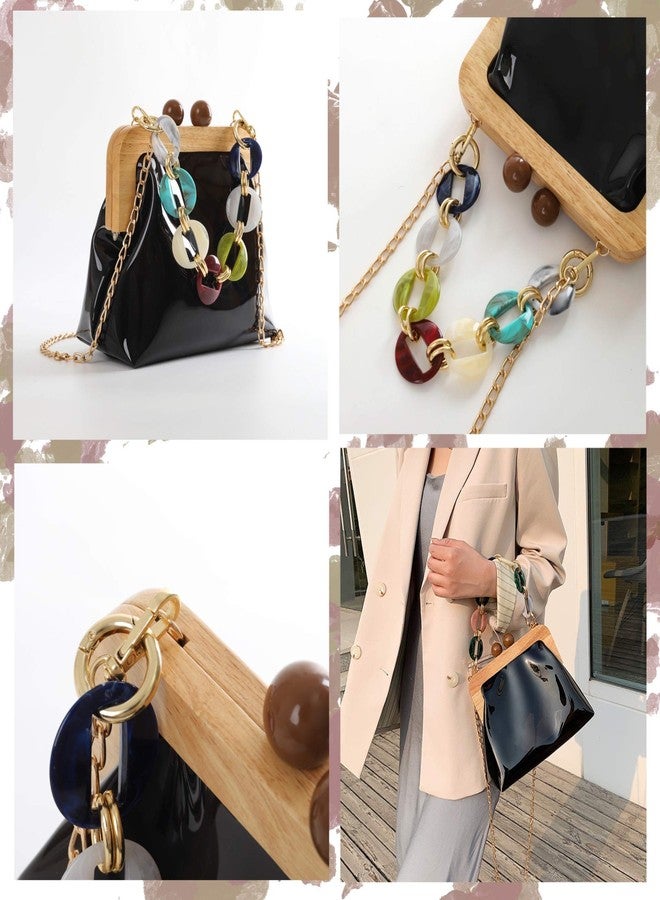 YIFEI YUSHINY Women Transparent PVC Plastic Handbag Crossbody Durable Evening Bag with Removable Acrylic Curb Shoulder Strap (Black) - Image 3