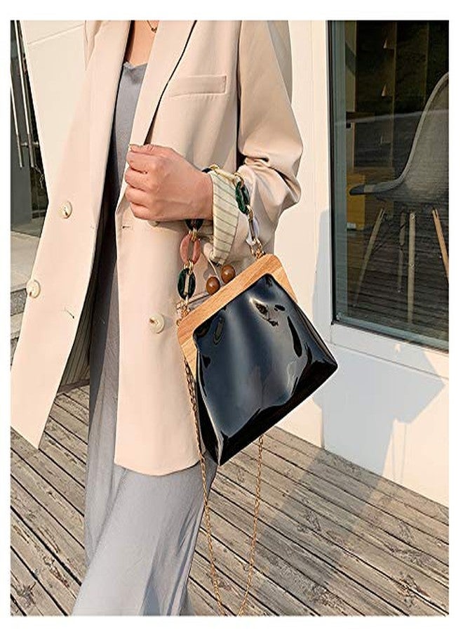 YIFEI YUSHINY Women Transparent PVC Plastic Handbag Crossbody Durable Evening Bag with Removable Acrylic Curb Shoulder Strap (Black) - Image 2