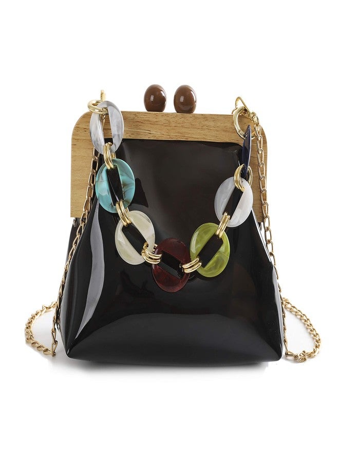 YIFEI YUSHINY Women Transparent PVC Plastic Handbag Crossbody Durable Evening Bag with Removable Acrylic Curb Shoulder Strap (Black) - Image 4