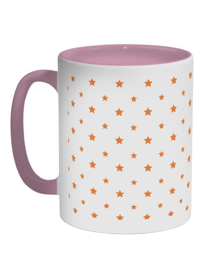 RYN Motifs Of Small And Large Stars Printed Coffee Mug Pink/White/Orange 325ml