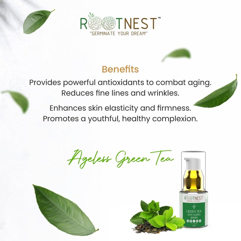 Rootnest Skin care kit with Mango Under Eye Serum for face 20ml Green Tea Anti Ageing Serum for face 20ml Anti Stretch Marks Serum 20ml - Image 2