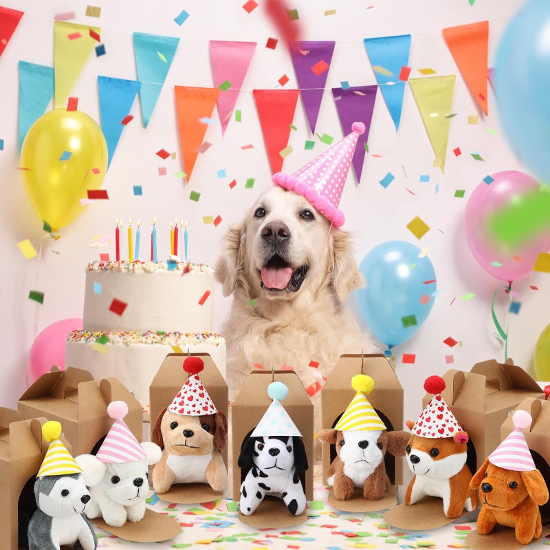 Motionchic 20 Set Mini Plush Toy Stuffed Animals Dogs Set with Birthday Hats Kraft Paper Boxes Small Stuffed Puppy Adopt Pet Gift for Adoption Event Animal Theme Birthday Stocking Stuffers(Cute Dog) - Image 5