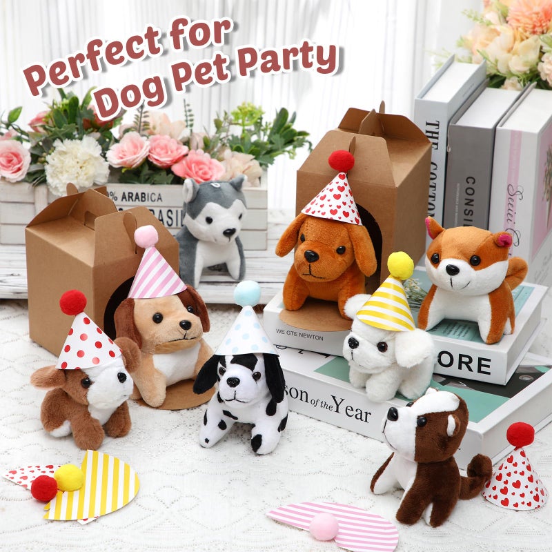Motionchic 20 Set Mini Plush Toy Stuffed Animals Dogs Set with Birthday Hats Kraft Paper Boxes Small Stuffed Puppy Adopt Pet Gift for Adoption Event Animal Theme Birthday Stocking Stuffers(Cute Dog) - Image 4