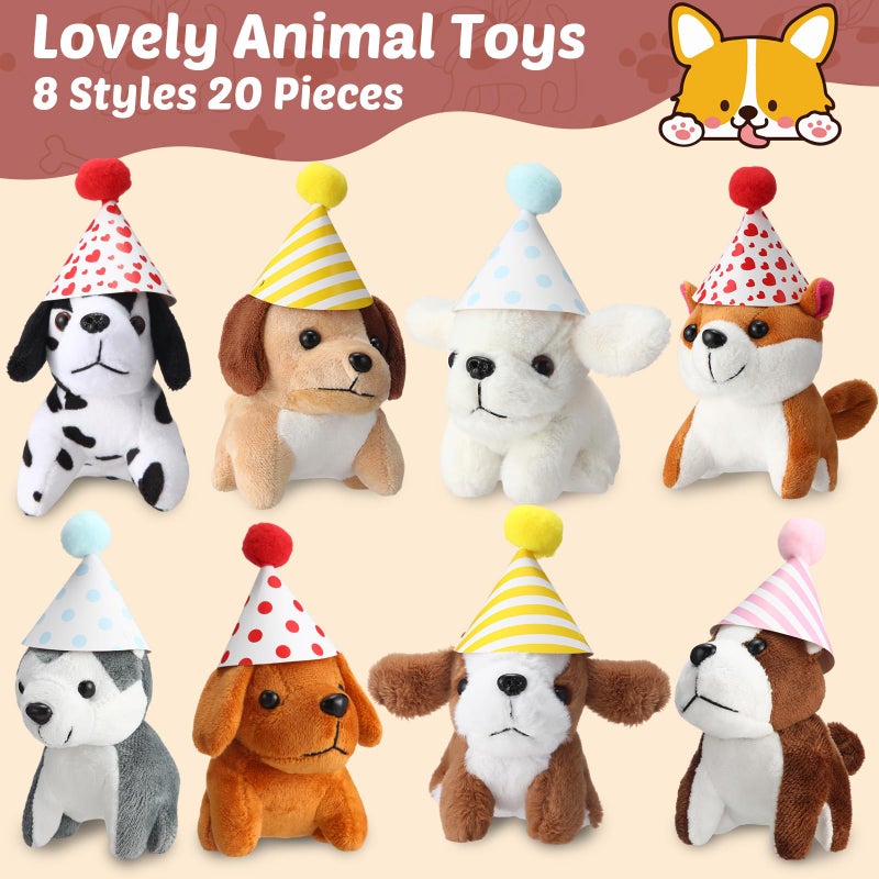 Motionchic 20 Set Mini Plush Toy Stuffed Animals Dogs Set with Birthday Hats Kraft Paper Boxes Small Stuffed Puppy Adopt Pet Gift for Adoption Event Animal Theme Birthday Stocking Stuffers(Cute Dog) - Image 3