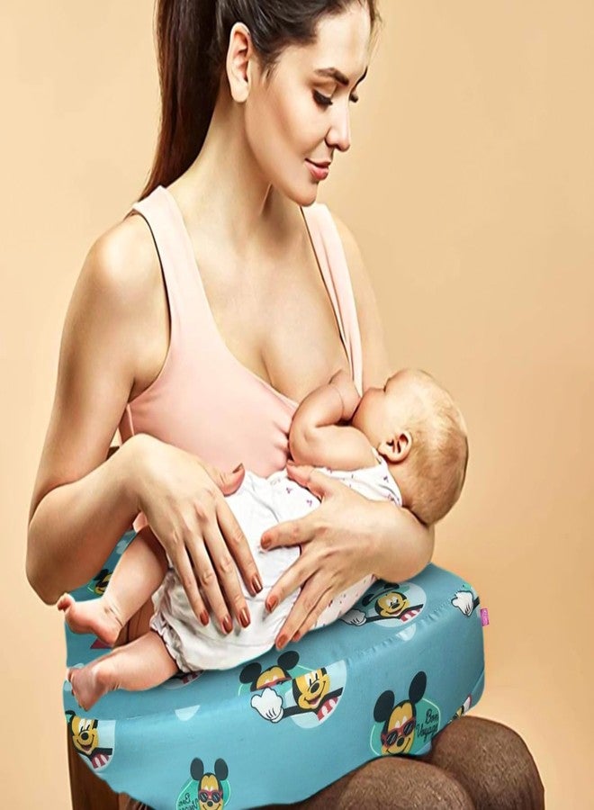 GET IT Breastfeeding Foam Pillow Premium 2 in 1 Baby with Detachable Cover | Newborn Nursing Pillow with Zip Buckle Adjustment | Infant Support for Baby and Mom Breastfeeding- Mickey Blue Print - Image 1