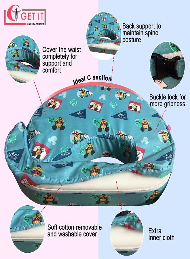 GET IT Breastfeeding Foam Pillow Premium 2 in 1 Baby with Detachable Cover | Newborn Nursing Pillow with Zip Buckle Adjustment | Infant Support for Baby and Mom Breastfeeding- Mickey Blue Print - Image 2