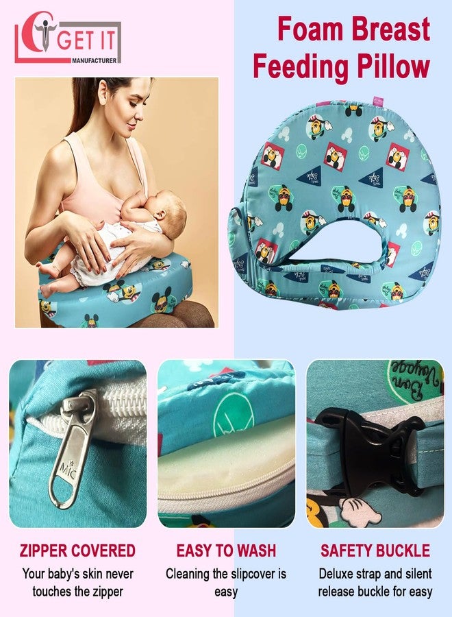 GET IT Breastfeeding Foam Pillow Premium 2 in 1 Baby with Detachable Cover | Newborn Nursing Pillow with Zip Buckle Adjustment | Infant Support for Baby and Mom Breastfeeding- Mickey Blue Print - Image 5