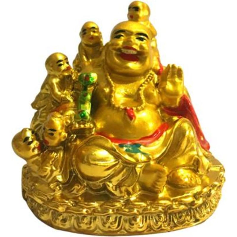 GJ Laughing Buddha with Children Showpiece Standard Gold - Image 3
