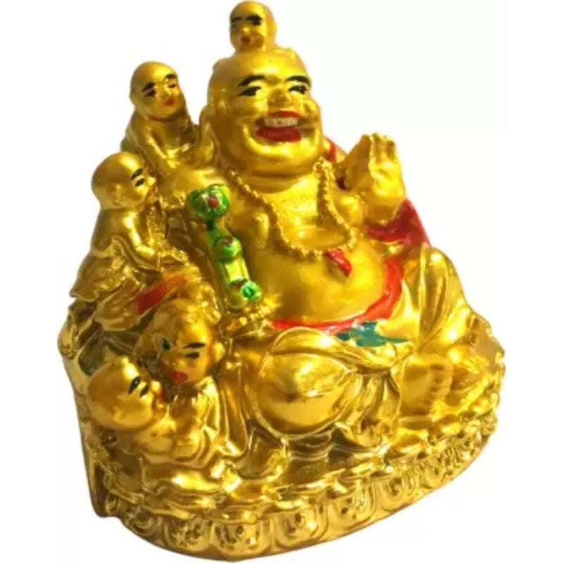 GJ Laughing Buddha with Children Showpiece Standard Gold - Image 5