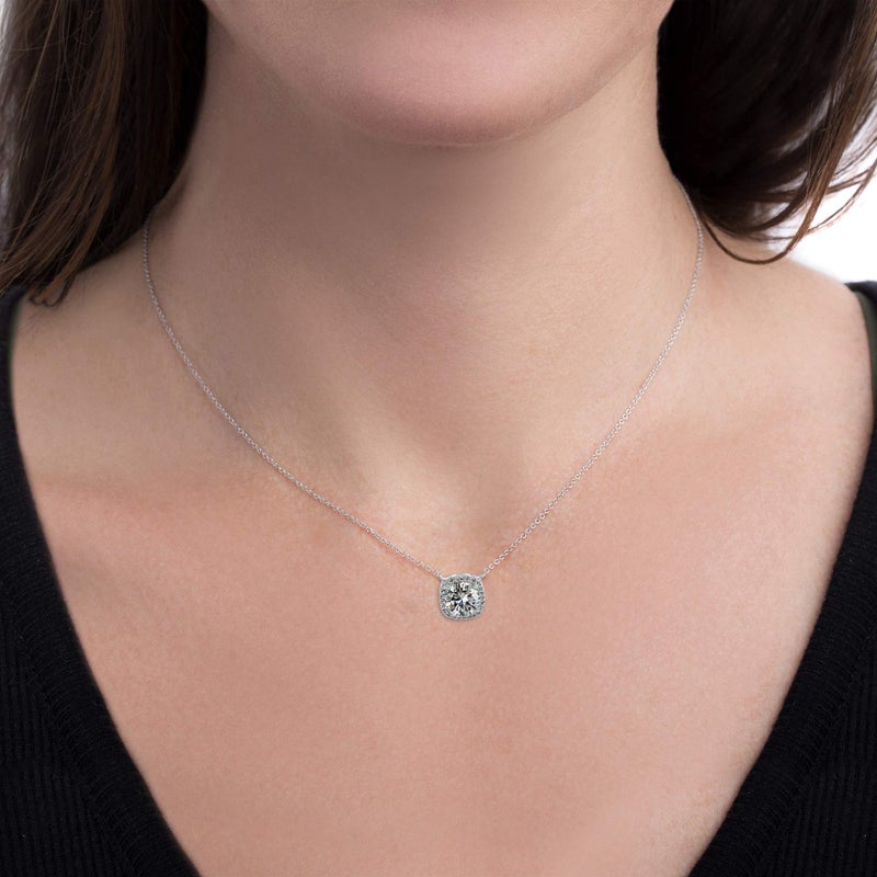 Devin Rose Stud Halo Cushion Shaped Earrings for Women and 18 Inch Necklace for Women Jewelry Set made with Faceted Crystals in Rhodium Plated Brass White - Image 5