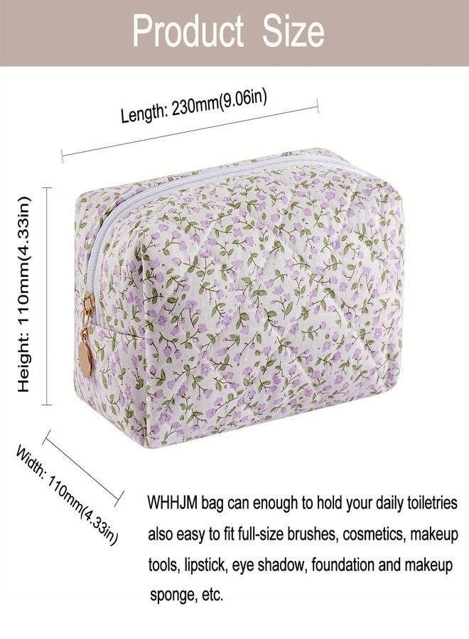 WHHJM Cute Floral Makeup Bag Small Cotton Quilted Cosmetic Bag, Aesthetic Essential Bag Emergency Bag Gift for Women Girls Travel Accessories (Two Pack: (Blue Floral+Purple Flowers) - Image 5