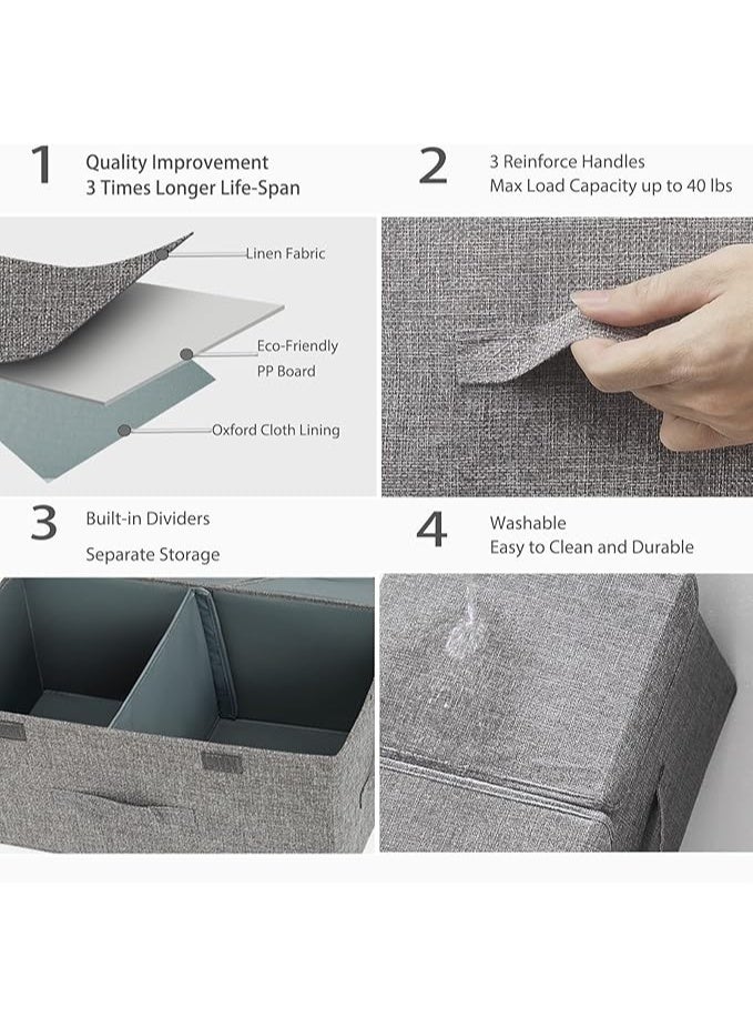 صندوق تخزين مع أغطية من القماش صندوق ألعاب قابل للطي صناديق تخزين كبيرة قابلة للطي لخزانة الملابس والخزانة والرف باللون الرمادي - Image 2