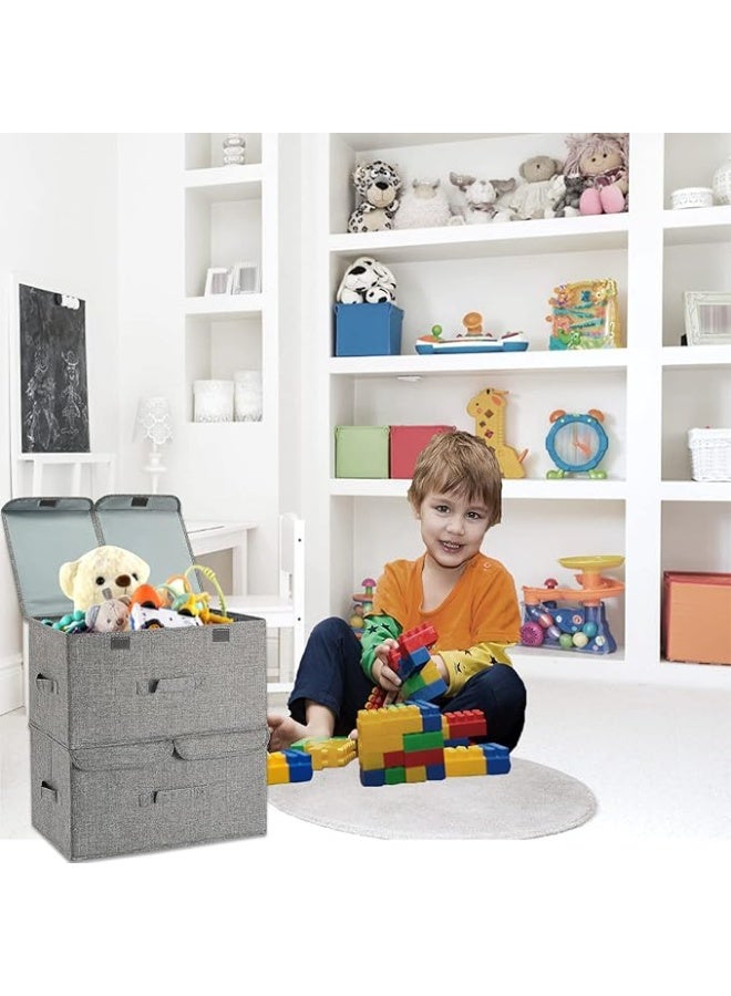 صندوق تخزين مع أغطية من القماش صندوق ألعاب قابل للطي صناديق تخزين كبيرة قابلة للطي لخزانة الملابس والخزانة والرف باللون الرمادي - Image 5