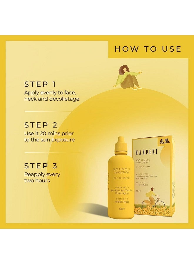 KANPEKI Kouyou Uvf Filter Sunscreen Spf 30 For Protection Against Sun Burn & Tanning Lightweight Broadspectrum Pa ++ With No White Cast Suitable For All Skin Type 50Ml - Image 4
