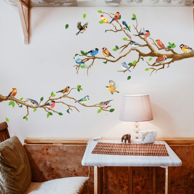 DILIBRA Hummingbird on The Tree Branch Wall Sticker, Green Leaf and Flying Bird DIY Art Vinyl Wall Decal, Self-Adhesive Wall Decoration for Garden Living Room Bedroom Kitchen Playroom Nursery Room - Image 3