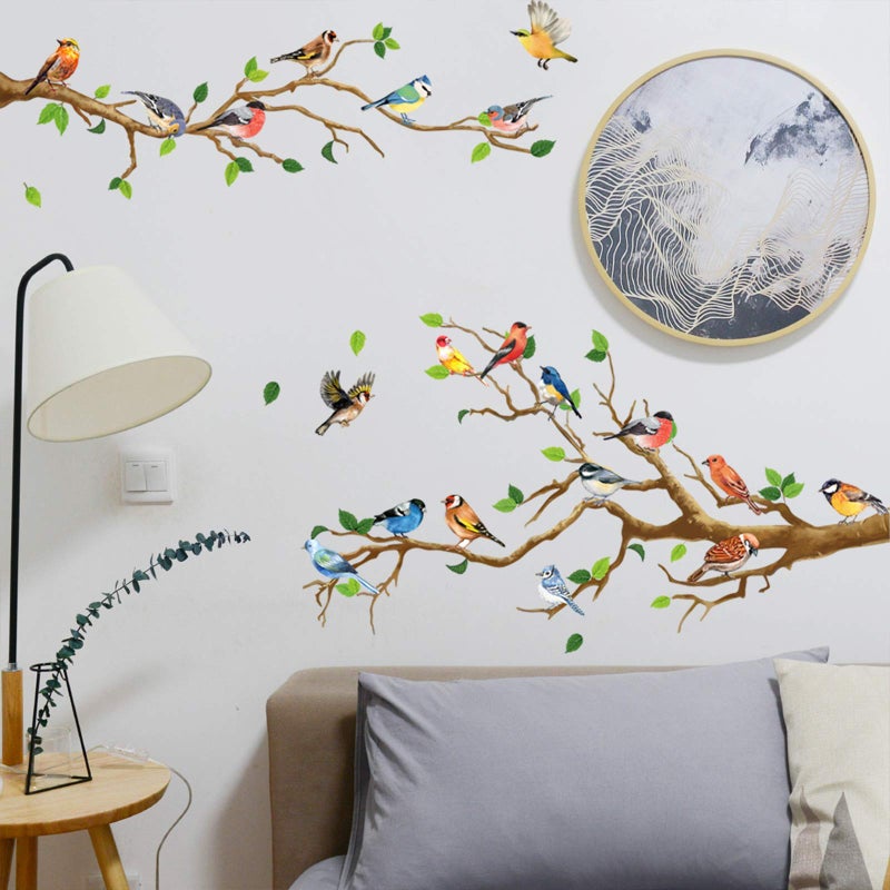 DILIBRA Hummingbird on The Tree Branch Wall Sticker, Green Leaf and Flying Bird DIY Art Vinyl Wall Decal, Self-Adhesive Wall Decoration for Garden Living Room Bedroom Kitchen Playroom Nursery Room - Image 2
