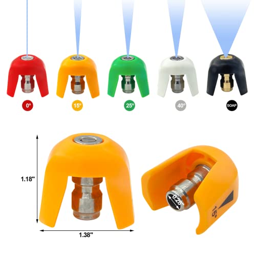 KIBBEH 5 Pack Quick Connect Pressure Washer Nozzle Tips,Quick Connect Spray Tip Set(0°, 15°, 25°, 40°, Soap),Compatible with Sun Joe SPX 3000 Series & Universal Pressure Washers - Image 4