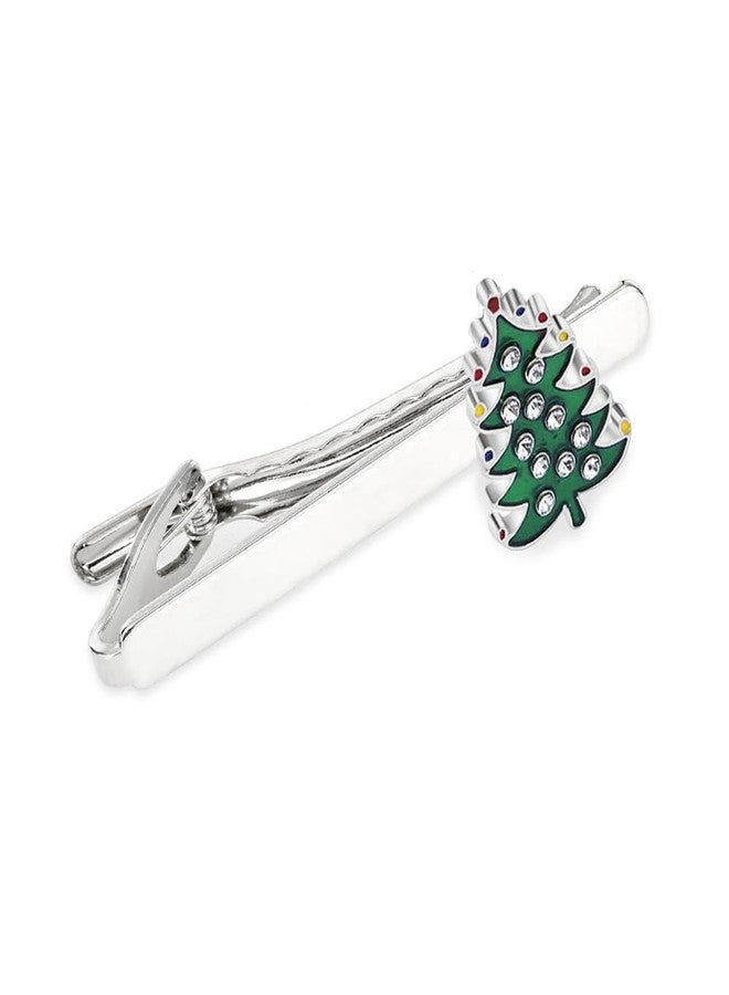 Dtja 2.5 Inch Christmas Tie Clip Tie Bar for Men Silvery Winter Holiday Xmas Santa Rhinestone Tree Necktie Shirts Tuxeto Formal Wear Brooch Dainty Festival Party Dress Accessories Jewelry Gift for Him (Red Green Trees) - Image 1