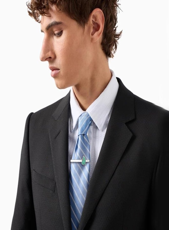 Dtja 2.5 Inch Christmas Tie Clip Tie Bar for Men Silvery Winter Holiday Xmas Santa Rhinestone Tree Necktie Shirts Tuxeto Formal Wear Brooch Dainty Festival Party Dress Accessories Jewelry Gift for Him (Red Green Trees) - Image 2