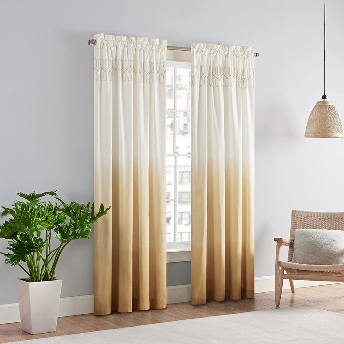 VUE Arashi Modern Boho Decorative Ombre Rod Pocket Window Curtain for Living Room 1 Panel 52 in x 95 in Gold