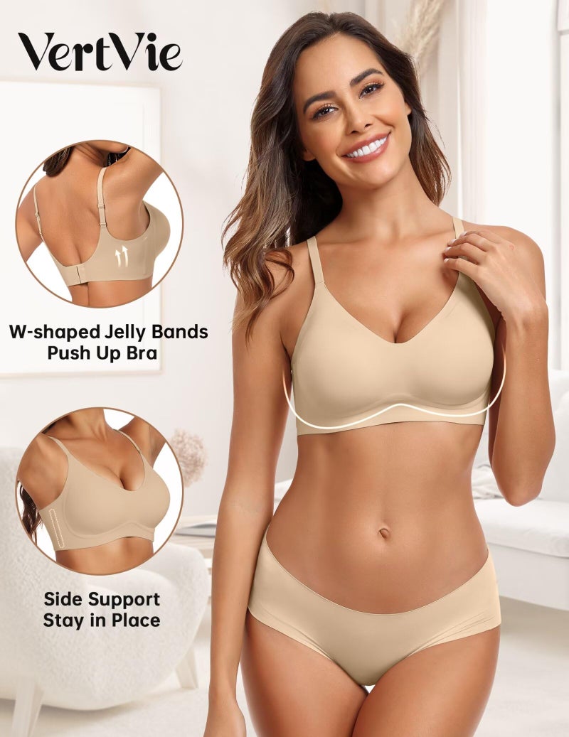 Vertvie Womens Seamless Jelly Bras No Underwire Comfort Push Up Bras Buttery Soft Wireless Bralette Full Coverage Sports Bra(Semolina,Medium) - Image 2