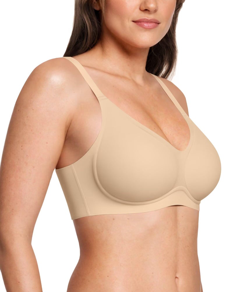 Vertvie Womens Seamless Jelly Bras No Underwire Comfort Push Up Bras Buttery Soft Wireless Bralette Full Coverage Sports Bra(Semolina,Medium) - Image 1