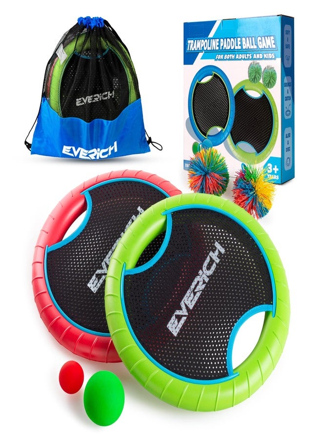 EVERICH TOY Bouncy Paddle Ball Game for Kids with 2 EVA Foam Trampoline Paddles and 4 Balls, Stringy Ball Toss and Catch Set for Indoor Outdoor Beach Pool Backyard Play, Flying Disc Gift for Boys & Girls - Image 1